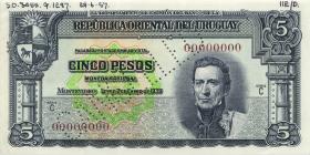Uruguay P.036s 5 Pesos L. 1939 Specimen (2) Cancelled 