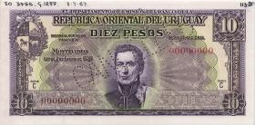 Uruguay P.037cs 10 Pesos L. 1939 Specimen (1-) Cancelled 