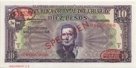 Uruguay P.037ds 10 Pesos L. 1939 Specimen (1-) DeLaRue 