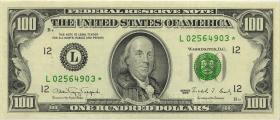 USA / United States P.489 100 Dollars 1990 * Ersatznote / replacement (2+) 