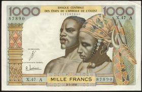 West-Afr.Staaten/West African States P.103Ad 1000 Francs 1965 (2) 