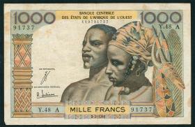 West-Afr.Staaten/West African States P.103Ad 1000 Francs 1965 (3-) 