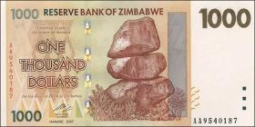 Zimbabwe P.071 1000 Dollars 2007 (1) 