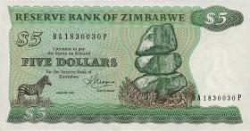 Zimbabwe P.02c 5 Dollars 1983 (1) 