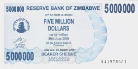 Zimbabwe P.054 5.000.000 Dollar 2008 (1) 
