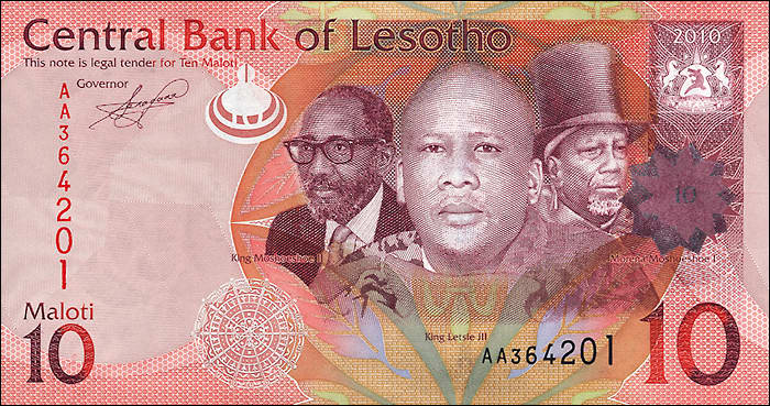 Lesotho P.21a 10 Maloti (2010) (1) 