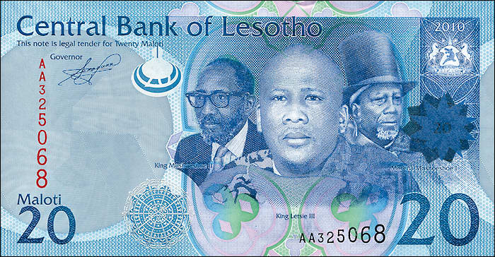 Lesotho P.22a 20 Maloti (2010) (1) 