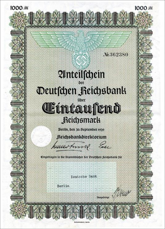 1000 Reichsmark Anteilschein Deutsche Reichsbank (1) 