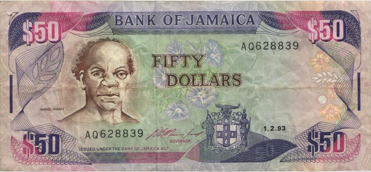 Jamaika / Jamaica P.073b 50 Dollars 1993 (3) 