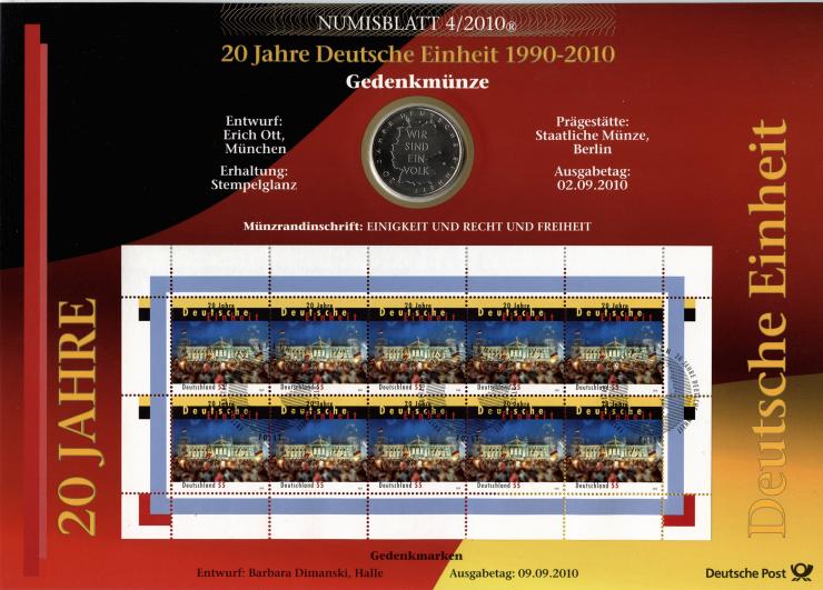 2010/4 20 Jahre Deutsche Einheit 1990-2010 - Numisblatt 