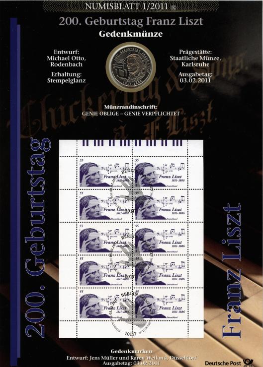 2011/1 100. Geburtstag Franz Liszt - Numisblatt 