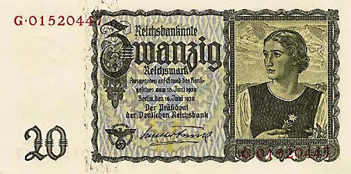 R.178a: 20 Reichsmark 1939 "Österreicherin" (1) 