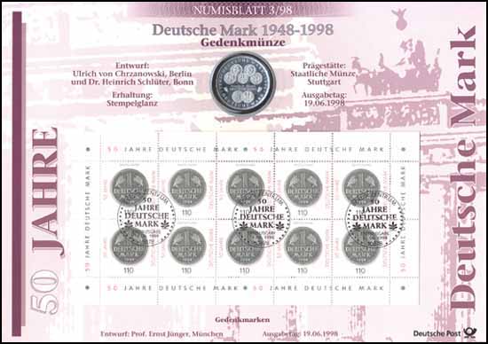 1998/3 50 Jahre Deutsche Mark - Numisblatt 