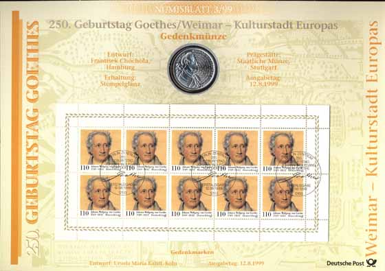 1999/3 Goethe / Weimar - Numisblatt 