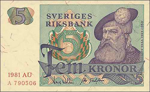 Schweden / Sweden P.51d 5 Kronen 1977-1981 Gustav Wasa (1) 