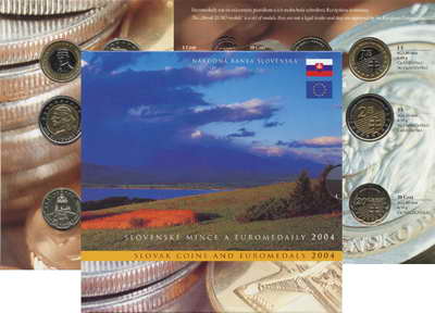 Slowakei offizieller Kursmünzen- u. Euro-Probensatz 2004 