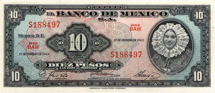 Mexiko / Mexico P.058k 10 Pesos 1965 (1) 