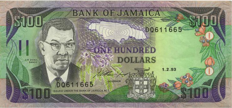 Jamaika / Jamaica P.075c 100 Dollars 1993 (3) 