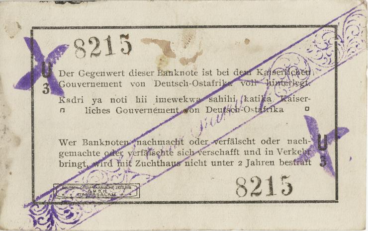 R.931c: Deutsch-Ostafrika 1 Rupie 1915 mit Überdruck X (2) 4-stellig 
