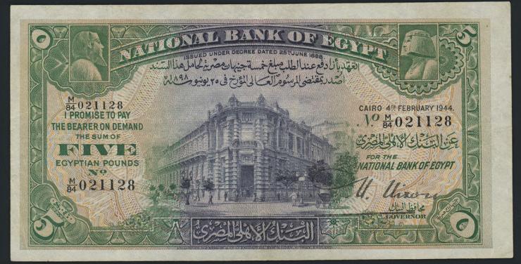 Ägypten / Egypt P.019c 5 Pounds 1944 (3+) 