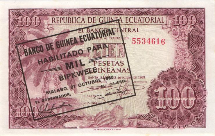 Äquatorial-Guinea P.18 1000 Bipkwele a 100 Pts. Guineanas 1980 (1) 