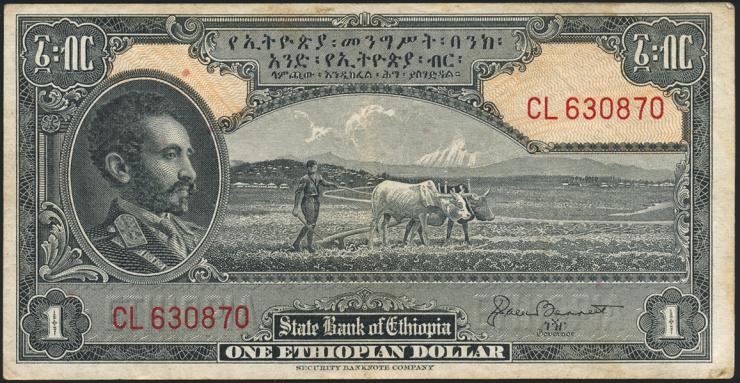 Äthiopien / Ethiopia P.12b 1 Dollar (1945) (3) 