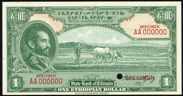 Äthiopien / Ethiopia P.12p 1 Dollar (1945) Specimen (1) 