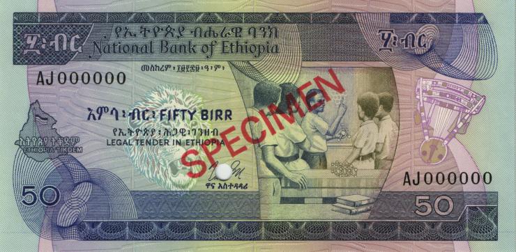 Äthiopien / Ethiopia P.33s 50 Birr (1976) Specimen (1) 