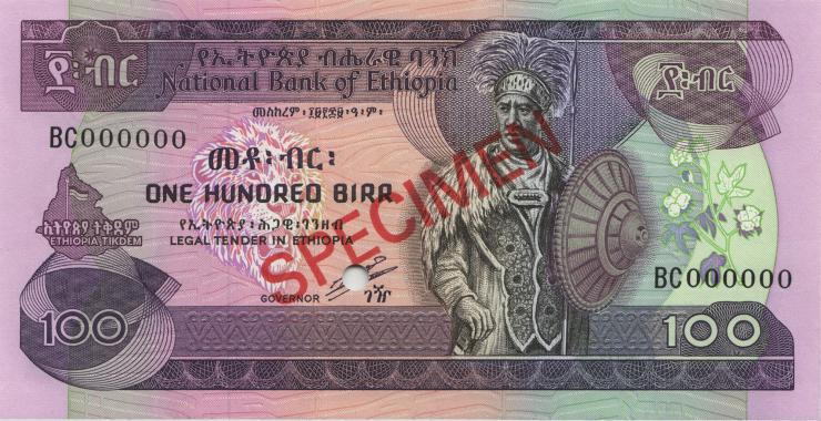 Äthiopien / Ethiopia P.45s 100 Birr (1991) Specimen (1) 