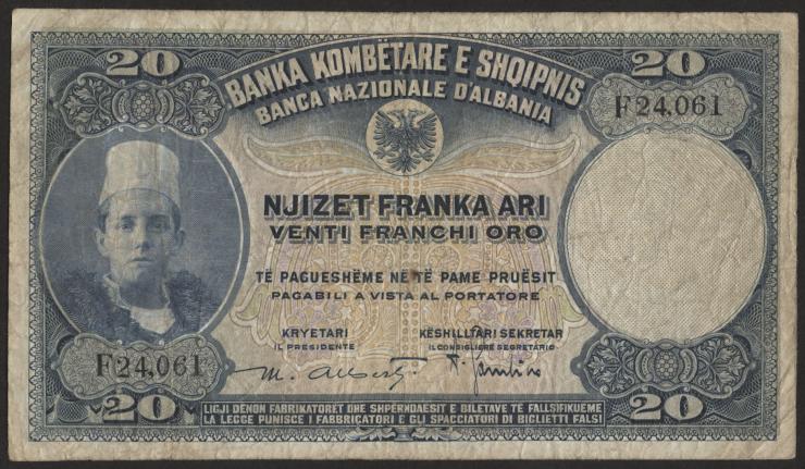 Albanien / Albania P.03 20 Franka Ari (1926) (3) 