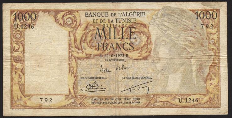 Algerien / Algeria P.107b 1000 Francs 1953 (4) 