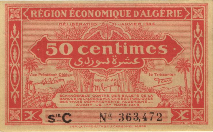 Algerien / Algeria P.097a 50 Centimes L.1944 (2) 