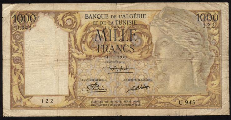Algerien / Algeria P.107a 1000 Francs 1950 (5) 