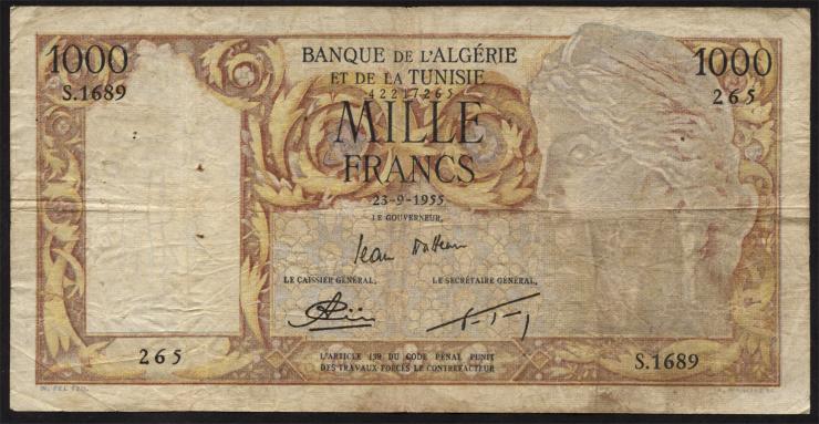 Algerien / Algeria P.107b 1000 Francs 1955 (4) 