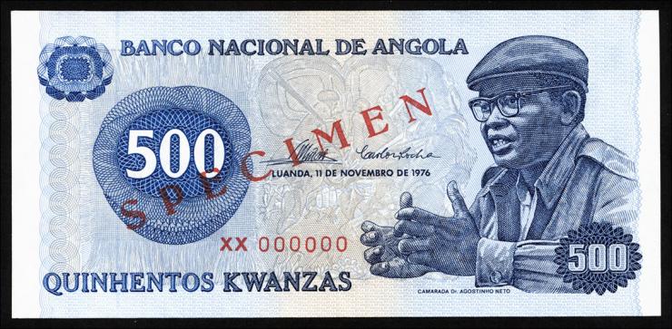 Angola P.112s 500 Kwanzas 1976 Specimen (1) 