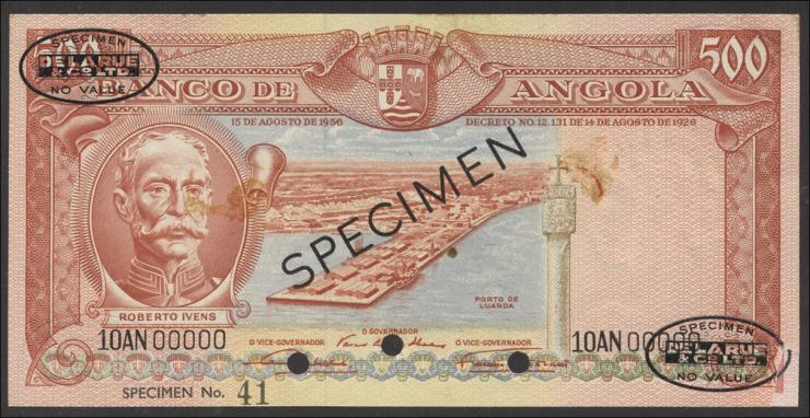 Angola P.090s1 500 Escudos 1956 (2) Specimen 