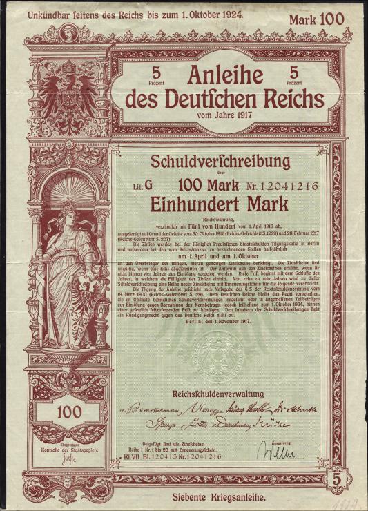 Anleihe des Deutschen Reiches 100 Mark 1917 (2) 