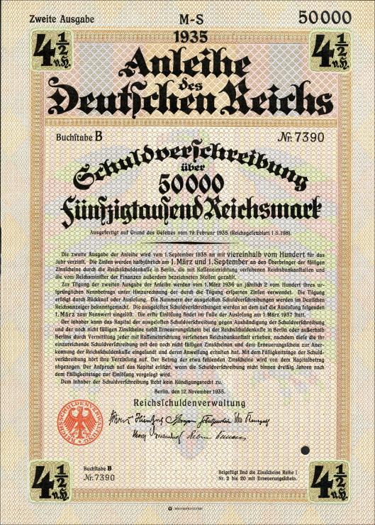 Anleihe des Deutschen Reiches 50.000 Mark 1935 (1-) 