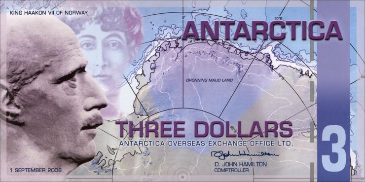 Antarctica 3 Dollars 2008 Polymer (1) 