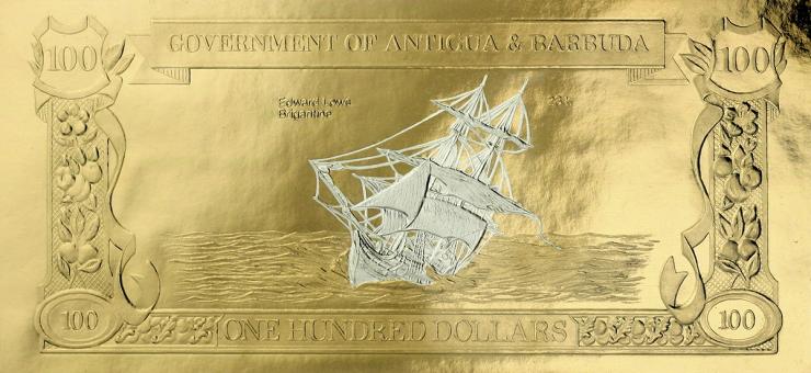 Antigua & Barbuda P.CS5u 100 Dollars Gold/Silber-Banknote "Captain Edward Low and his Brigantine" 