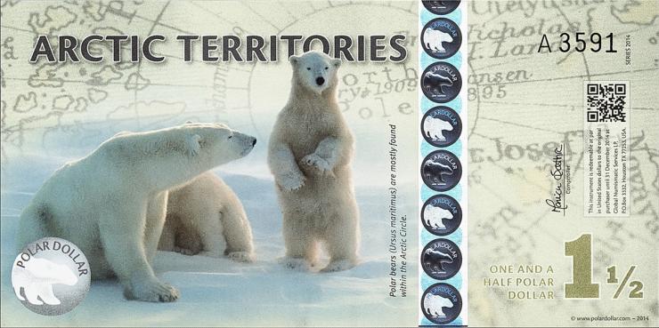 Arctic Territories 1 1/2 Dollars 2014 Polymer (1) Eisbären 