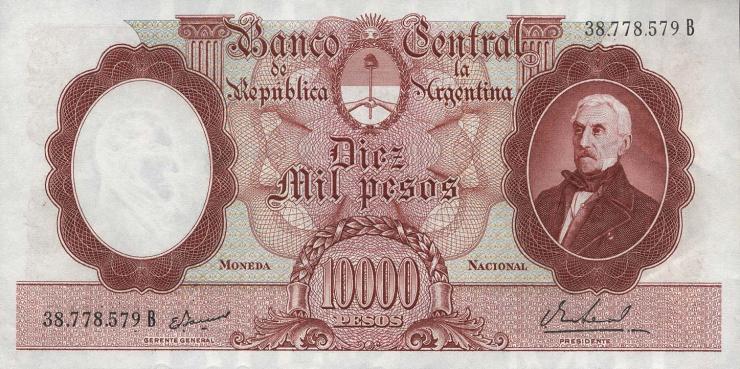 Argentinien / Argentina P.281b 10.000 Pesos (1961-69) (3+) 