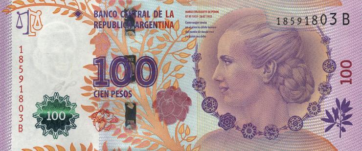 Argentinien / Argentina P.358b 100 Pesos (2012) Serie B Evita Peron  (1) 