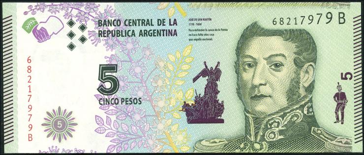 Argentinien / Argentina P.359b 5 Pesos (2017) Serie B (1) 