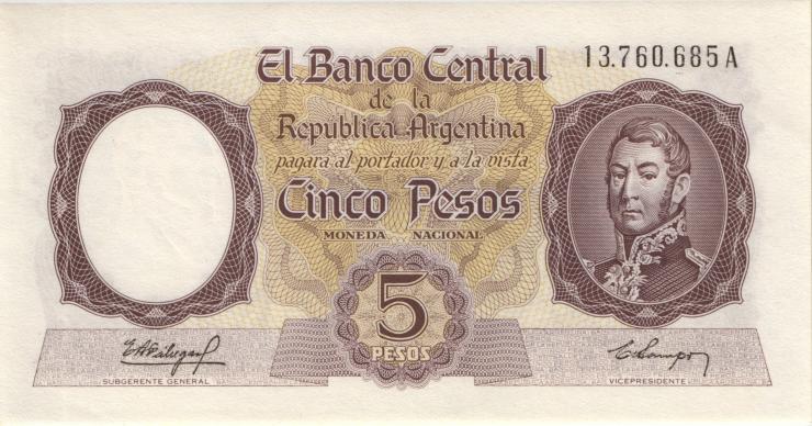Argentinien / Argentina P.275a 5 Pesos (1960-62) (1) 