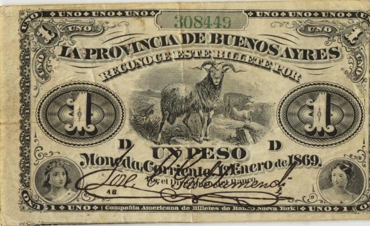 Argentinien / Argentina Provincia Buenos Ayres P.S0481 1 Peso 1869 (3) 