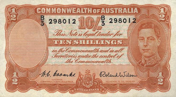 Australien / Australia P.25d 10 Shillings (1952) (2+) 