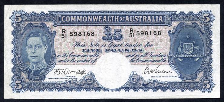 Australien / Australia P.27b 5 Pounds (1949) George VI. (3+) 