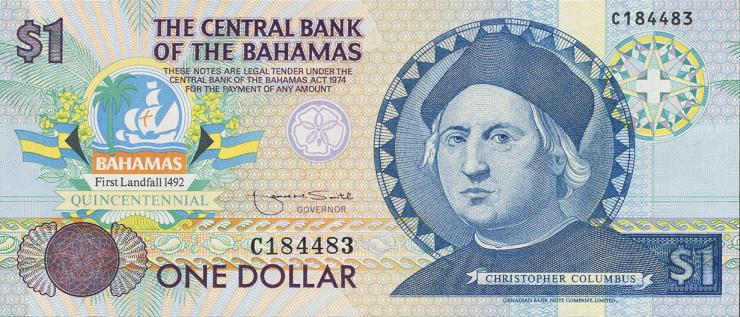 Bahamas P.50 1 Dollar 1992 (1) Gedenkbanknote 
