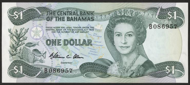 Bahamas P.43a 1 Dollar 1974 (1984) (1) 
